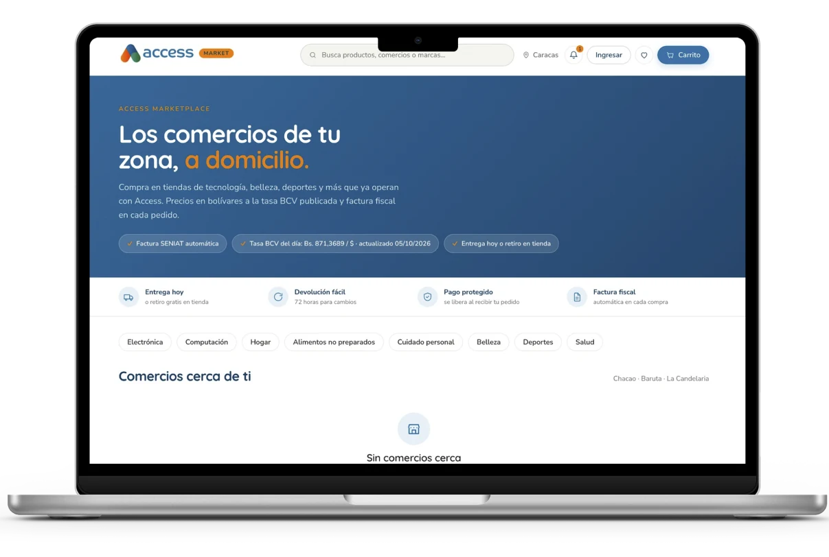 Midaz Marketplace en una laptop: comercios cerca de ti