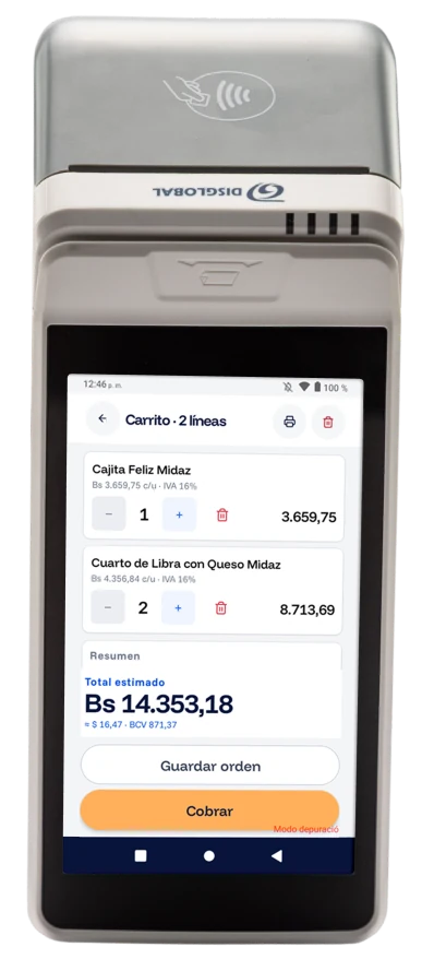 MidazPay en un punto de venta Disglobal con el carrito a cobrar